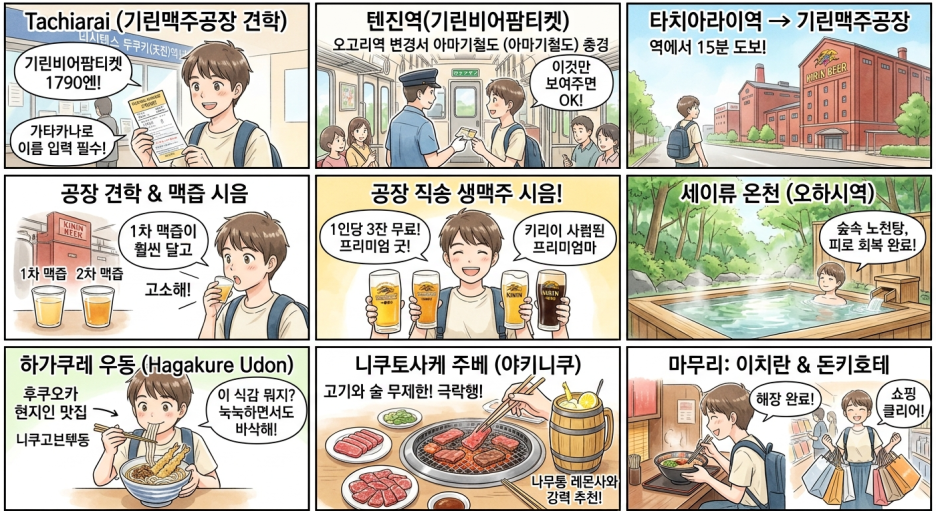후쿠오카 기린맥주공장 투어 및 숲속 노천탕 힐링, 밤엔 소고기+술 무제한🔥 극락 다녀온 후쿠오카 2일차