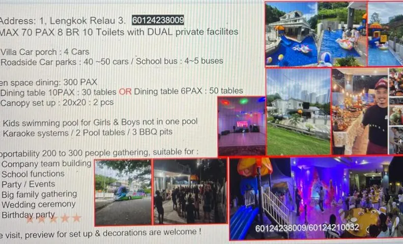 30PAX 7BR Villa with Kids Swimming pool, TV, Pool Table n BBQ near SPICE Arena Penang 9800 SQFT