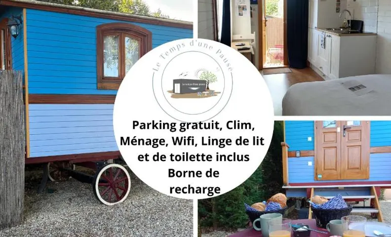 Roulotte Authentique aux Portes du Beaujolais climatisée avec terrasse Privative & Borne de Recharge